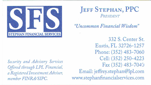 Jeff Stephan's business card.